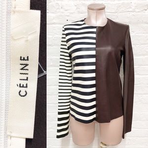 CELINE Brown Ivory Striped Leather Top